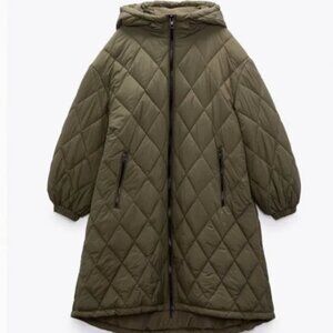 Zara quilted a-line hooded parka